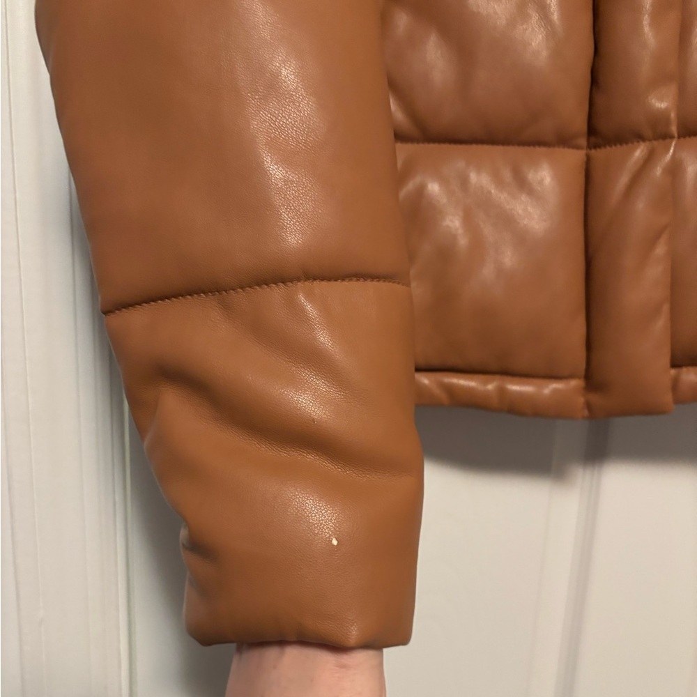 Abercrombie & Fitch Vegan Leather Puffer Coat Brown Size Large - Picture 6 of 8